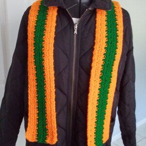 Hand Crafted Crochet Scarves, Color orange and green, Size one-side.